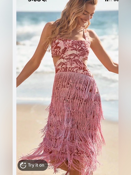 Anthropologie Dresses & Skirts - Anthropologie Pink and Red Fringe Cutout Midi Dress